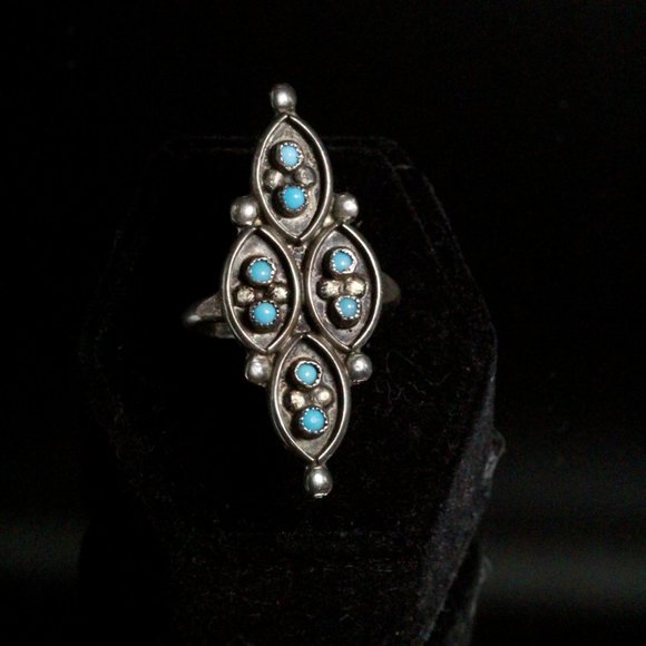 Vintage Sterling Silver Native American Zuni Elongated Ring - Picture 8 of 8